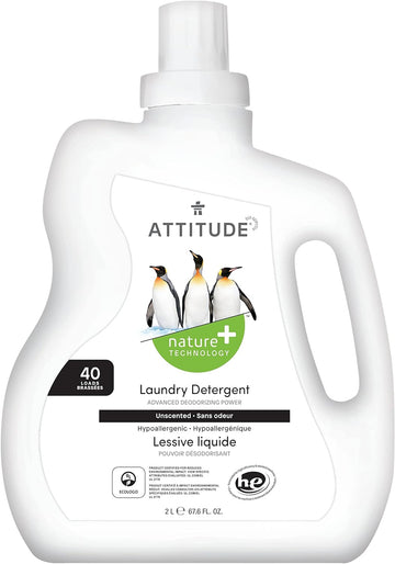 ATTITUDE Liquid Laundry Detergent, EWG Verified Laundry Soap, HE Compatible, Vegan and Plant Based Products, Cruelty-Free, Unscented, 40 Loads, 67.6 Fl Oz