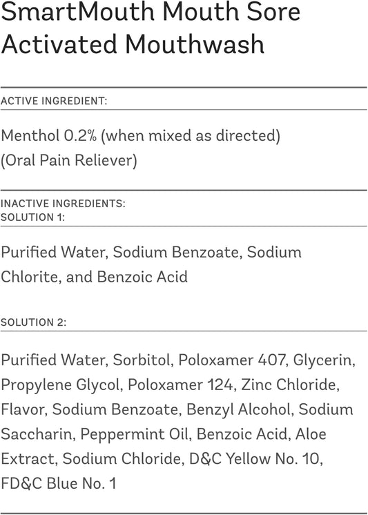 Smartmouth Mouth Sore Activated Mouthwash - Aid Against Canker Sores & Irritation - Breath Freshener - 16 Fl Oz, 2 Pack, Cool Mint