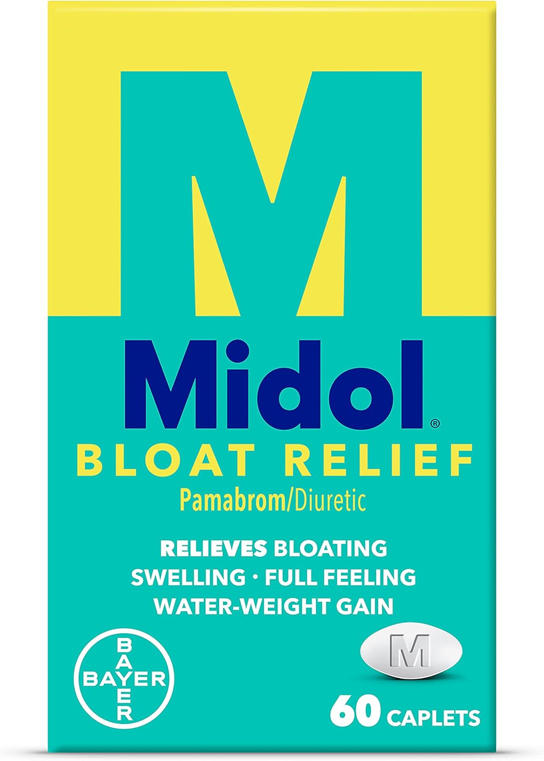 Midol Bloat Relief Caplets 60ct: Midol Bloat Relief Caplets with Pamabrom, Relieve Bloating Symptoms Before and During Your Period, Provides Up to 6 Hours of Bloating Relief for Women, 60 Count