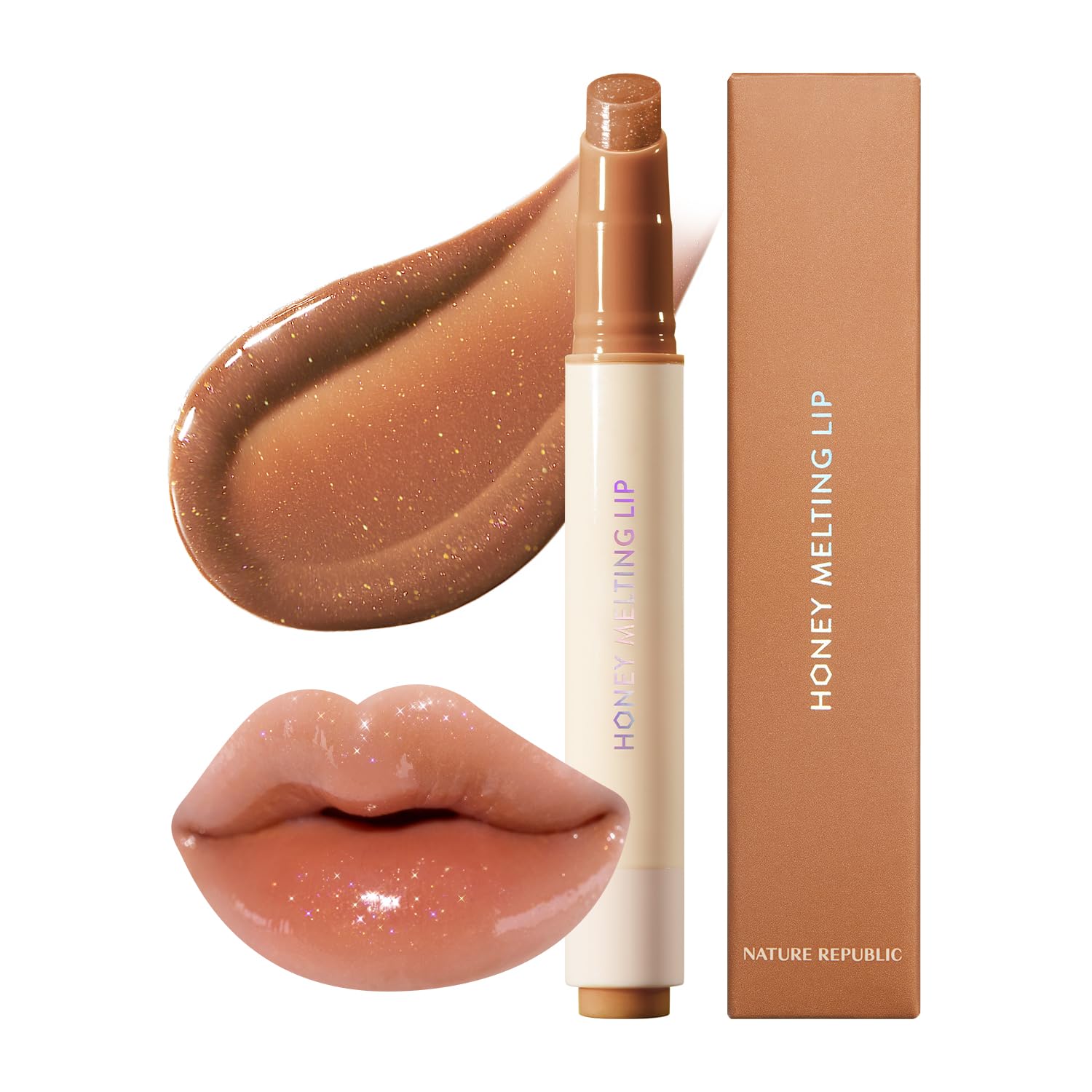 Nature Republic Honey Melting Lip Glitter (14 Maple) Soft Lip Stick,Lip Gloss, Glow Lip, Glossy, Lip Balm, Lip Crayon, Jelly Gloss, Lip Pen, Lip Glitter,Valentines Day Gifts, Korean Make Up