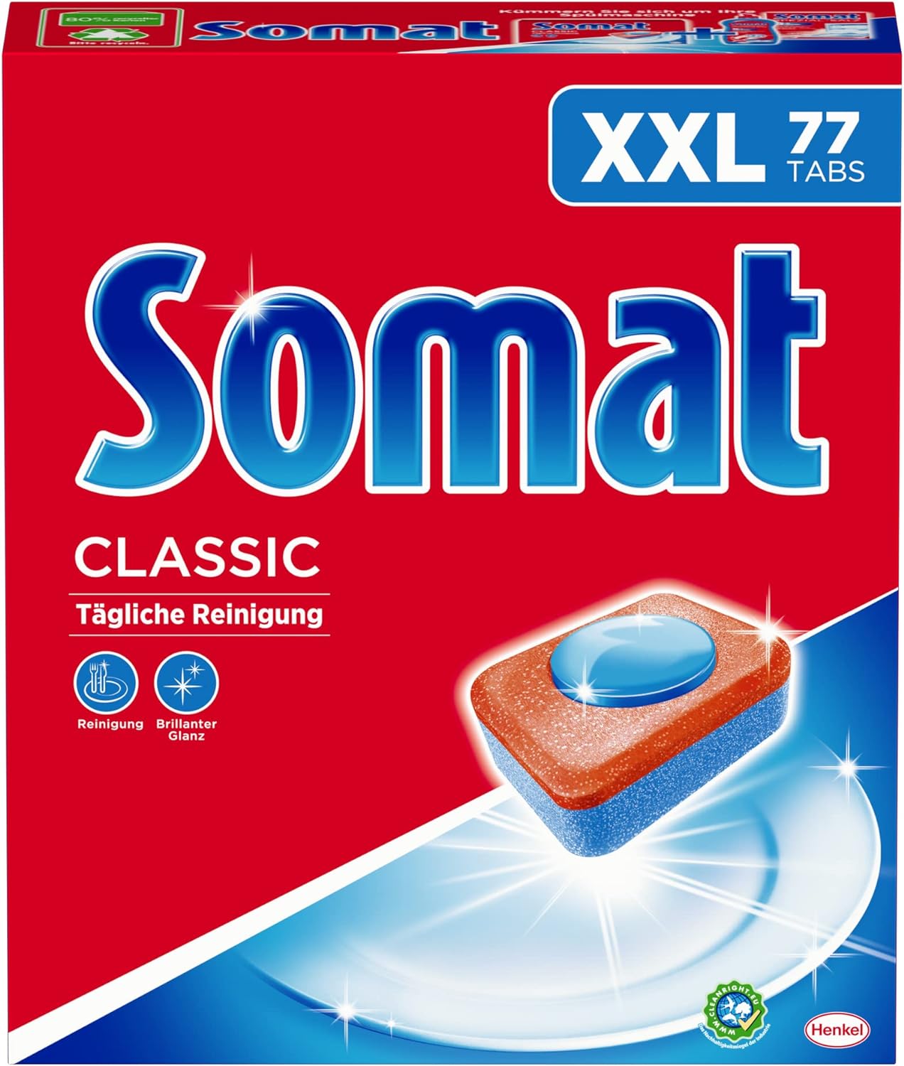 Somat Classic Dishwasher Tabs | XXL Pack - Dishwasher Tabs For Daily Cleaning Of Cutlery And Dishes | With Extra Power And Protection Against Glass Corrosion - 77 Tabs