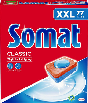 Somat Classic Dishwasher Tabs | XXL Pack - Dishwasher Tabs For Daily Cleaning Of Cutlery And Dishes | With Extra Power And Protection Against Glass Corrosion - 77 Tabs