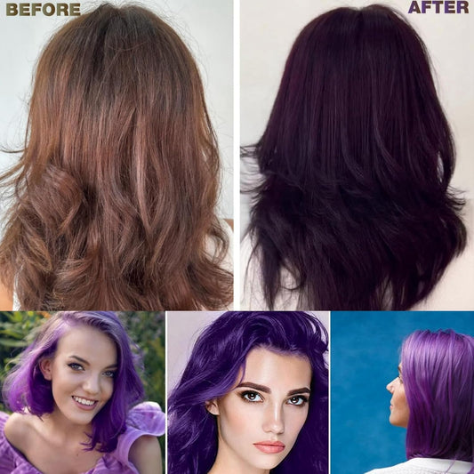 Instant Colour Shampoo,Hair Color Shampoo,Hair Dye Shamp/Oo 3 In 1,Gentle Formula For Gray Ha/Ir Coverage,Easy To Use,Plant-Based Instant Dye,Long-Lasting,Herbal Ingredients,Quick And Easy,Purple