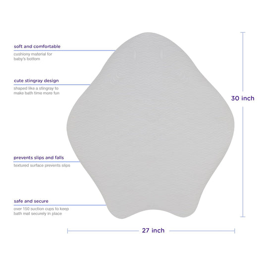 Ubbi Stingray Bath Mat For Baby, Non-Slip, Powerful Suction Cups, Baby Bathtub Time Essentials, Gray