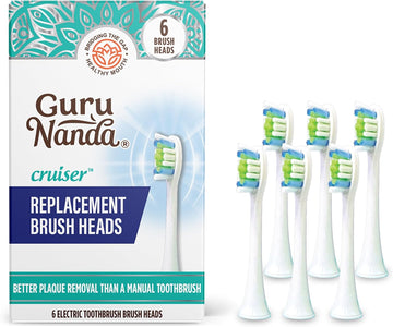 Gurunanda Cruiser Replacement Brush Heads (Pack Of 6) - Compatible With Gurunanda Cruiser Sonic Toothbrushes - Round & Soft Bristles To Help With Plaque Control & Teeth Whitening - Iprx Waterproof