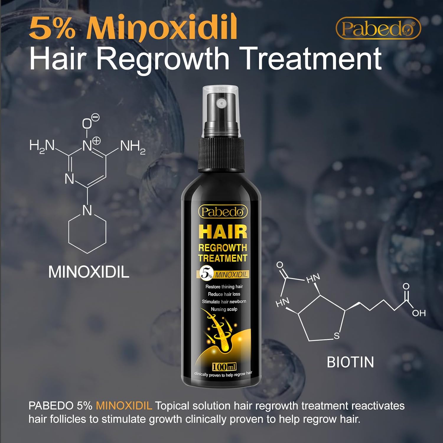 5% Minoxidil For Men And Women Hair Growth Serum - Castor Oil & Biotin Hair Growth Spray Hair Regrowth Treatment For Scalp Hair Loss Hair Thinning For Thicker Longer Fuller Healthier Hair 100Ml