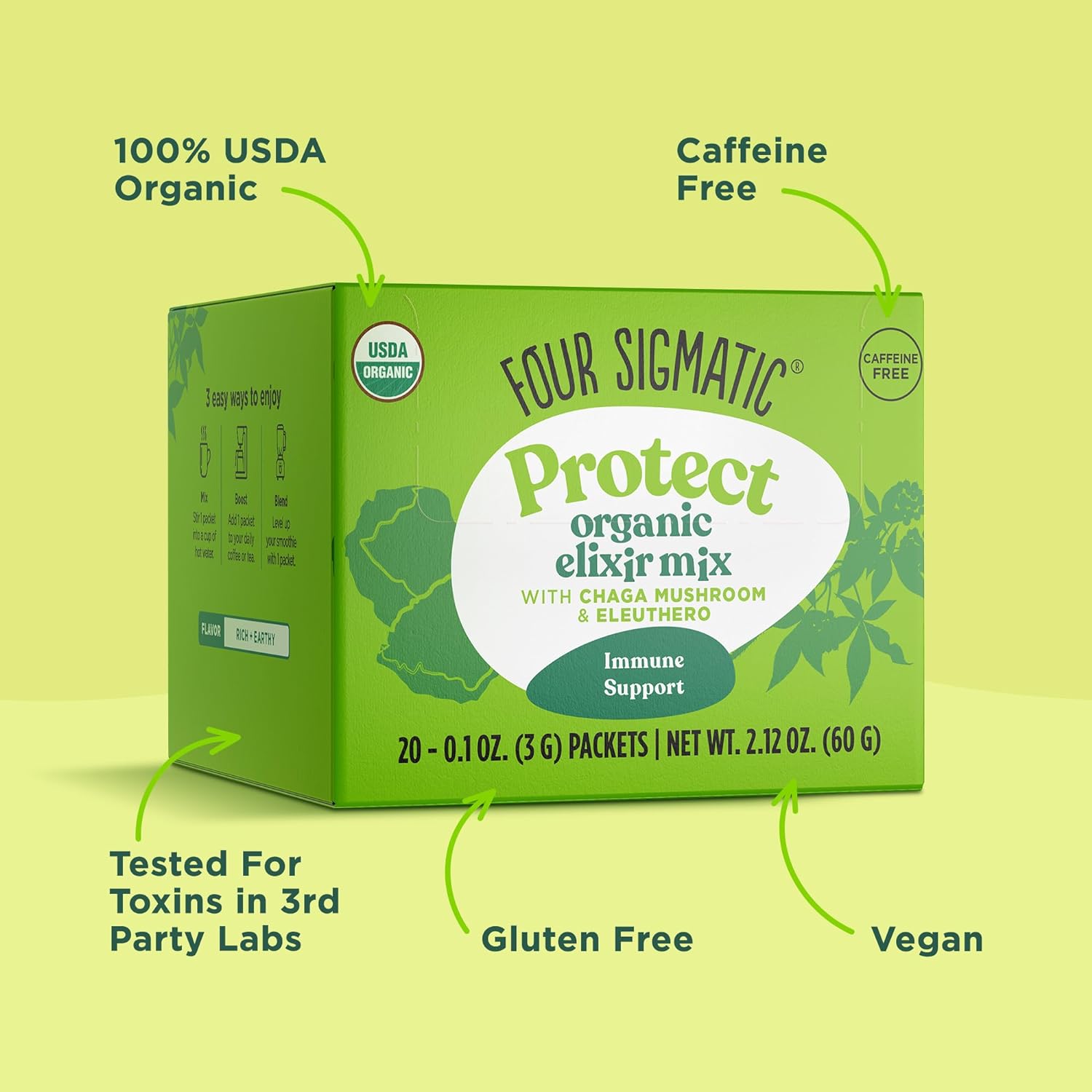 Chaga Mushroom Elixir by Four Sigmatic | Coffee Alternative with Organic Chaga Mushroom Powder, Rose Hips & Mint | Immune Support & Overall Wellness | Pack of 20 : Health & Household