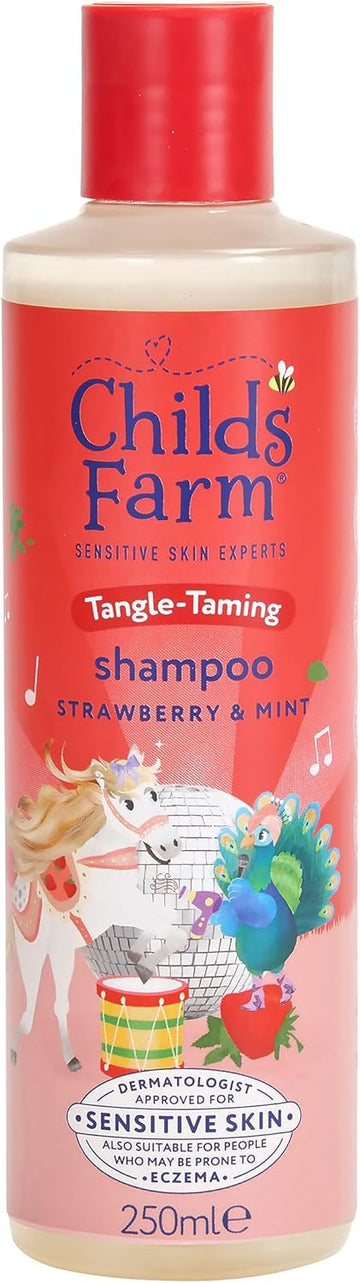 Childs Farm Tangle Taming Shampoo, Straight Or Wavy Hair, Gentle And Tear Free, Strawberry And Mint, Kids, Baby, 250Ml (Pack Of 2)