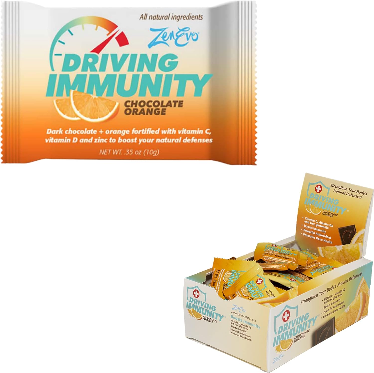 ZenEvo - Driving Immunity - Orange Chocolate with Vitamin C, D3 and Zinc, 50 Count