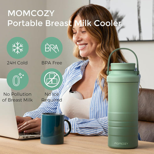 Momcozy 22Oz Portable Breast Milk Cooler For Outdoor, 360°Total Cooling For 24Hours, Larger Capacity Travel Breastmilk Chiller With 2Pcs Baby Bottles For Breastmilk Storage, Breastfeeding Essentials