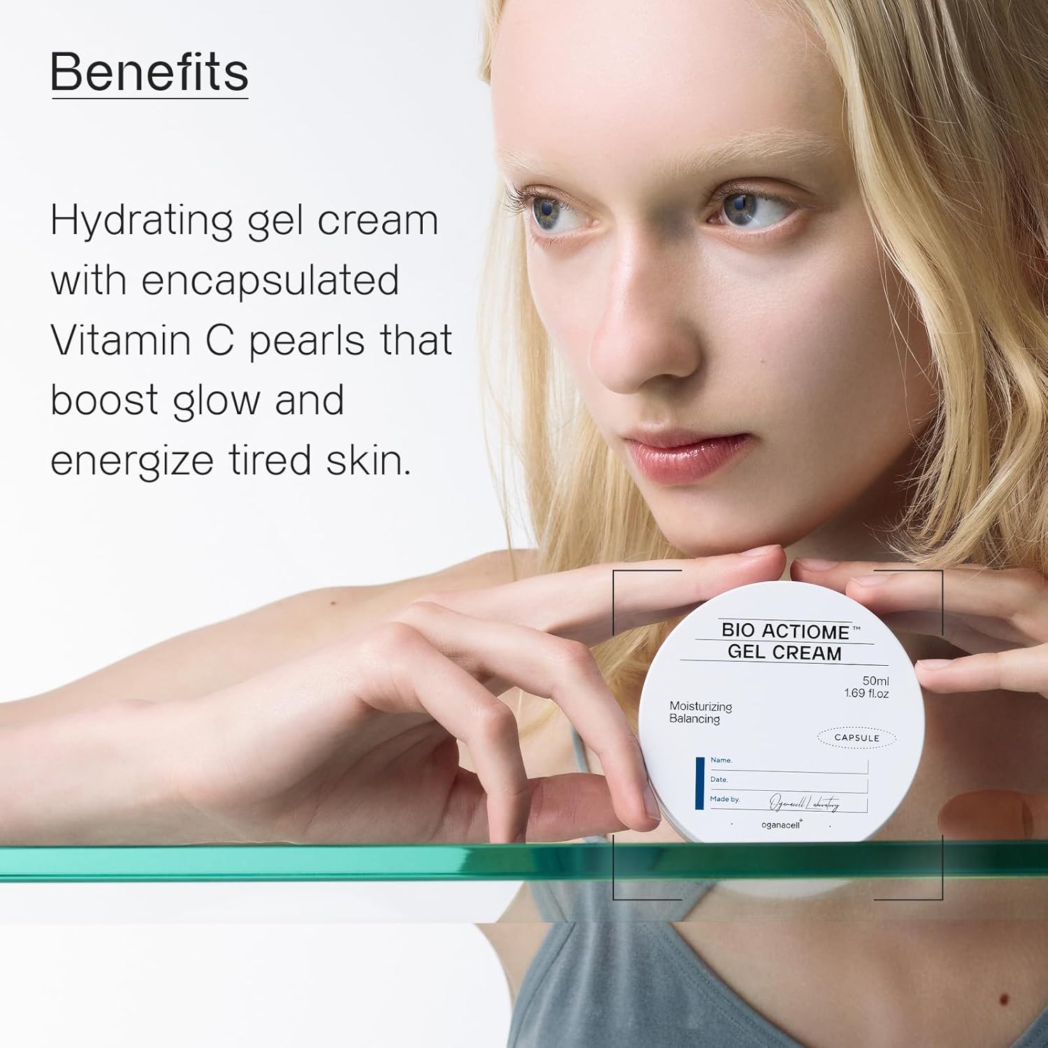 Oganacell Bio Actiome Gel Cream With Kombucha & Vitamin C, Boosts Radiance And Glow, Lightweight Moisturizer For Normal To Oily Skin, Dull Complexion, 1.69 Fl.Oz