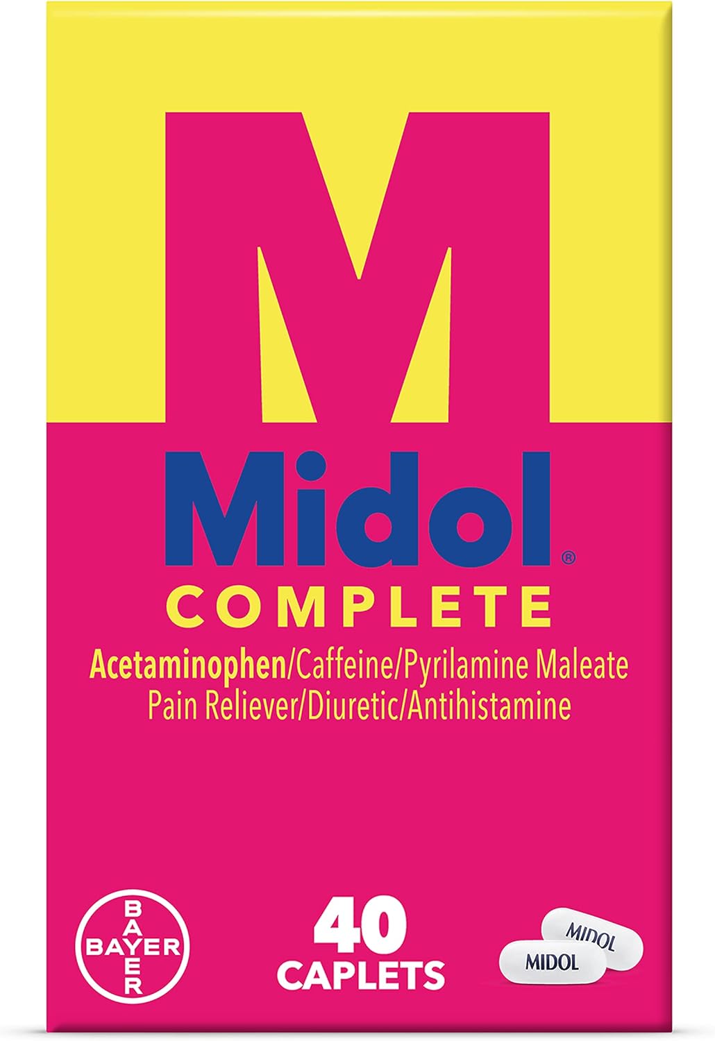 Midol Complete Menstrual Pain Relief Caplets, 40 Count - Provides Cramp, Headache, And Bloating Relief