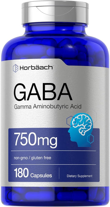 Horbach GABA 750mg | 180 Capsules | Gamma Aminobutyric Acid Supplement | Non-GMO, Gluten Free