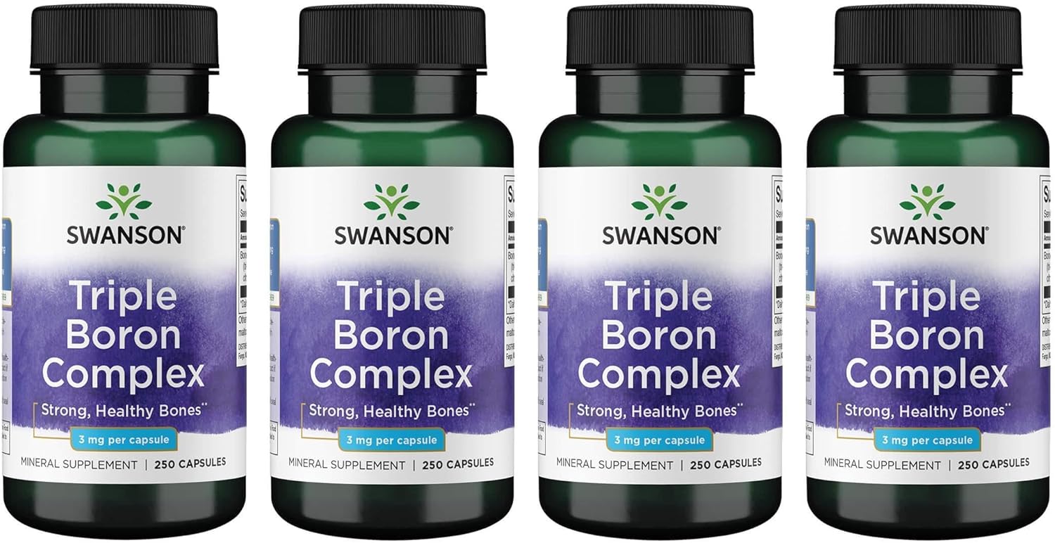 Swanson Triple Boron Complex - Natural Bone Health '&' Joint Support - Mineral Supplement Featuring Citrate, Aspartate '&' Glycinate - (250 Capsules) 4 Pack