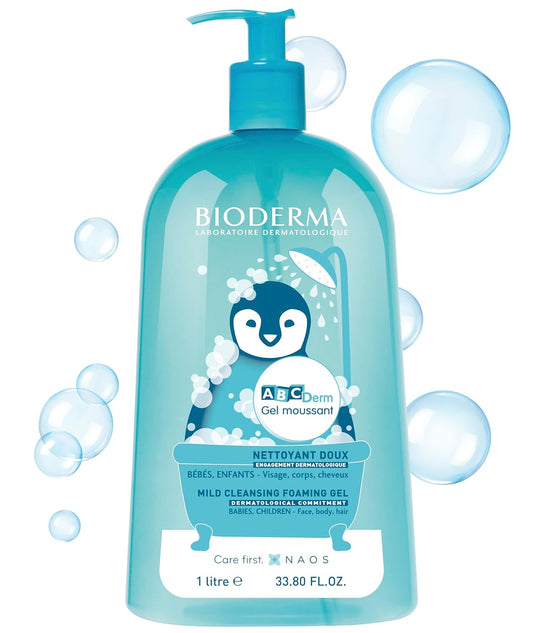 Bioderma ABCDerm Foaming Gel- for the Delicate Skin of Babies and Children, Blue, 33.8 Fl Oz