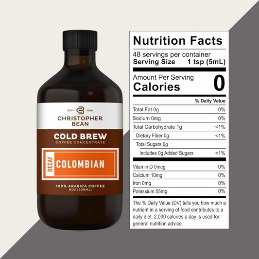 Christopher Bean Hand Crafted Colombian Coffee - Unsweetened Cold Brew & Iced Instant Coffee Distillate Liquid Java - Colombian Coffee Beans Extract 100% Arabica, (8-Ounce), 236 Ml