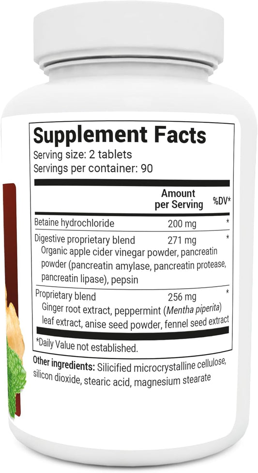 Dr. Berg Advanced Digestive Enzymes With Apple Cider Vinegar - Includes Digestive Health Ingredients Like Betaine Hydrochloride (Hci), Ginger Root & Peppermint Leaf - 180 Tablets