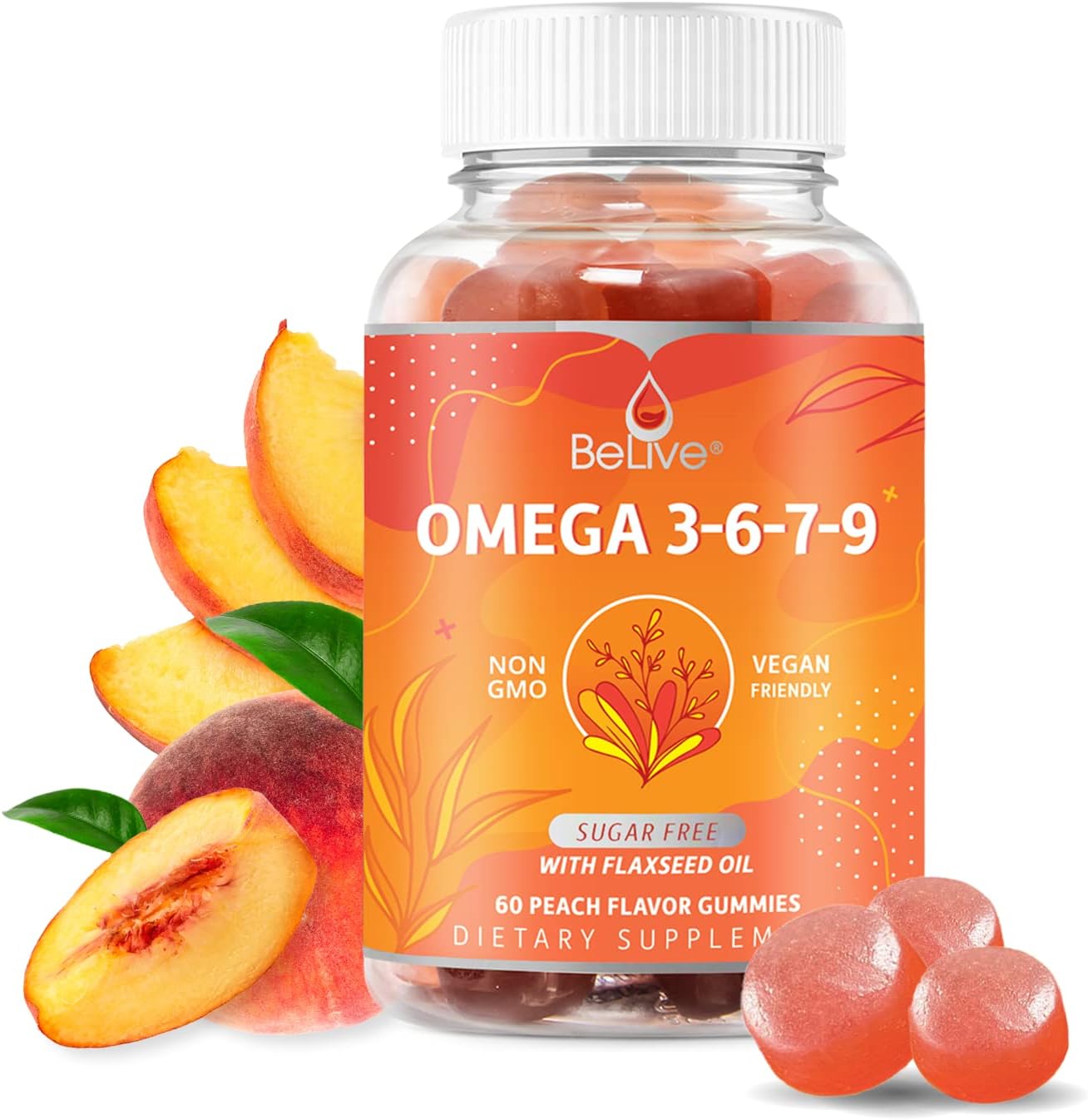 Organic Omega 3 Gummies With Omegas 6, 7, 9, Dha & Epa From Flaxseed Oil And Sea Buckthorn Fruit Oil - Sugar-Free, Supports Brain, Heart, Eye & Immune System, Supplements For Kids & Adults (60 Ct)