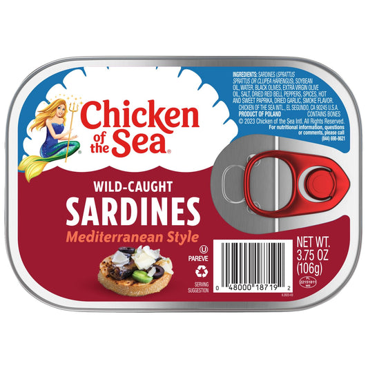 Chicken of the Sea Sardines, Mediterranean Style, Wild Caught, 3.75-Ounce Cans (Pack of 18) (Packaging May Vary)