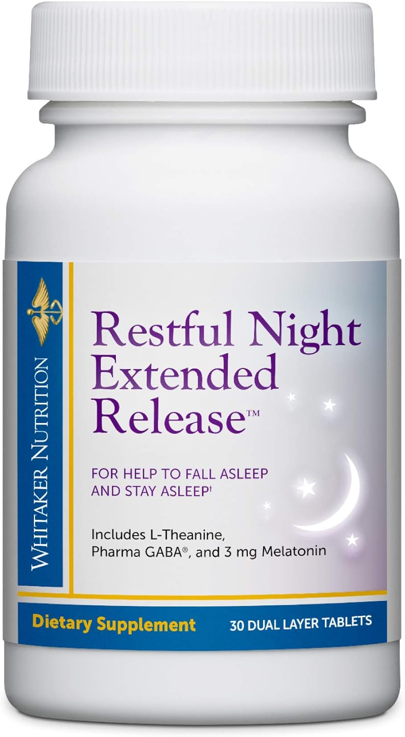 Dr. Whitaker Restful Night Extended Release Melatonin Sleep Aid Helps You Fall Asleep and Stay Asleep Longer with Dual-Layer, Extended Release Technology, 30 Tablets (30-Day Supply)