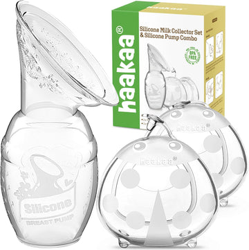 haakaa Manual Breast Pump for Breastfeeding 4oz/100ml and Ladybug Milk Collector 2.5oz/75ml Combo, Food-Grade Silicone