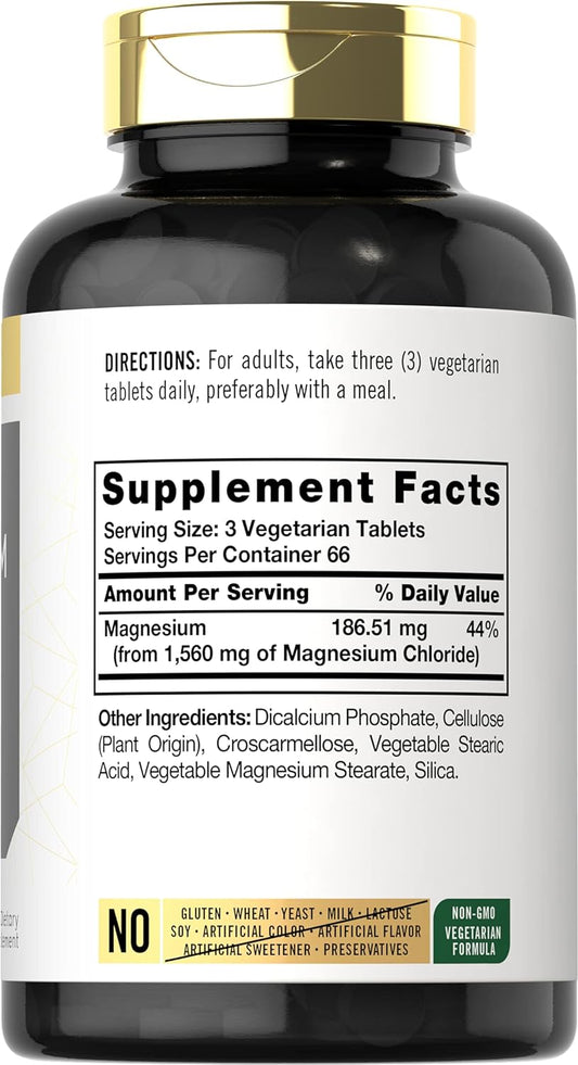 Carlyle - Magnesium Chloride | 1560mg | 200 Tablets | Cloruro de Magnesio Supplement | Vegetarian, Non-GMO, and Gluten Free Formula