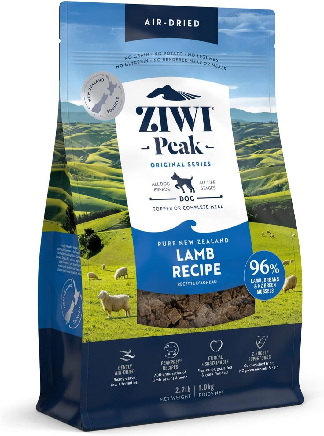 ZIWI Peak Air-Dried Dog Food – All Natural, High Protein, Grain Free and Limited Ingredient with Superfoods (Lamb, 2.2 lb)