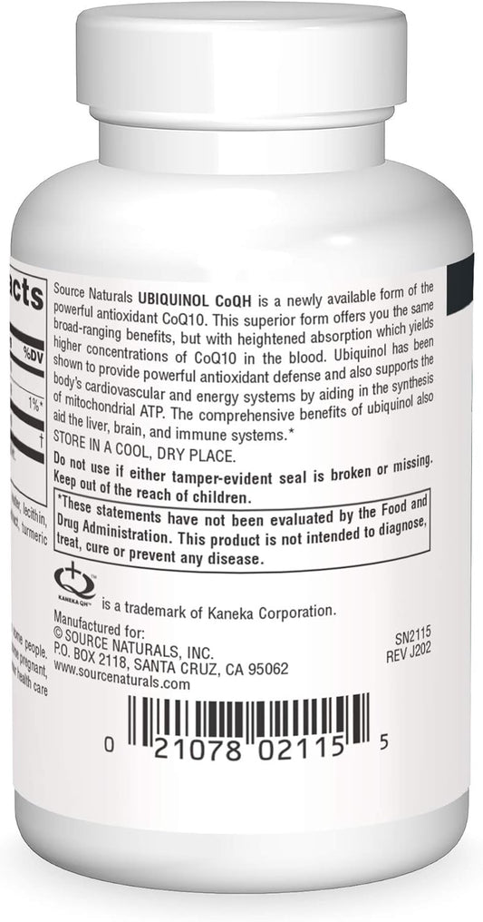 Source Naturals Ubiquinol CoQH 100mg Serving - 30 Softgels