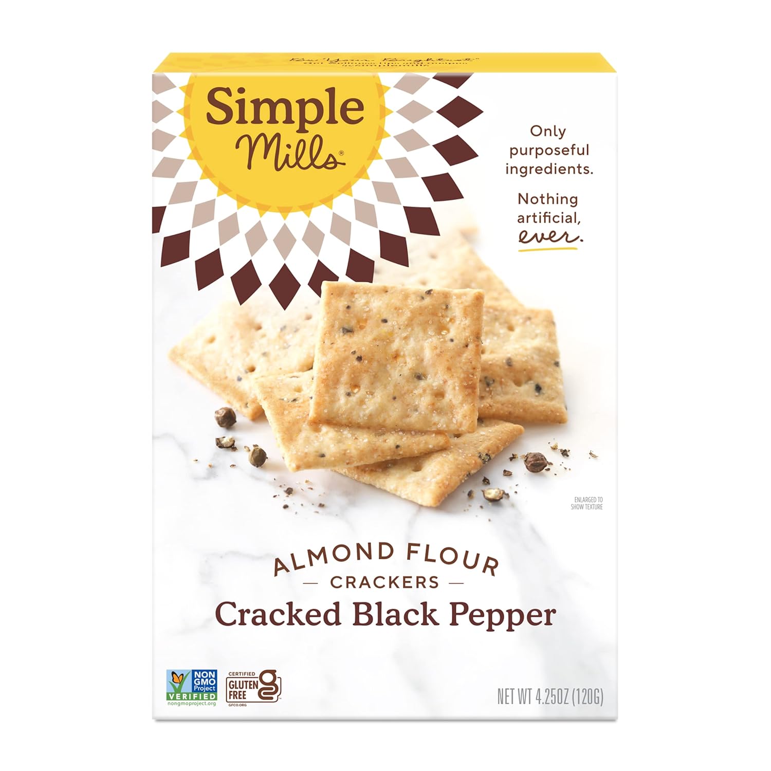 Simple Mills Almond Flour Crackers, Black Cracked Pepper - Gluten Free, Vegan, Healthy Snacks, Plant Based, 4.25 Ounce (Pack of 1)