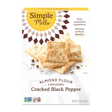 Simple Mills Almond Flour Crackers, Black Cracked Pepper - Gluten Free, Vegan, Healthy Snacks, Plant Based, 4.25 Ounce (Pack of 1)