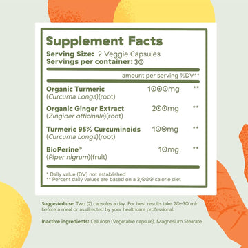 Thrive Turmeric Curcumin With Black Pepper Bioperine And Ginger Complex, Turmeric And Ginger Supplement, 30 Servings, 90 Capsules Nutrition