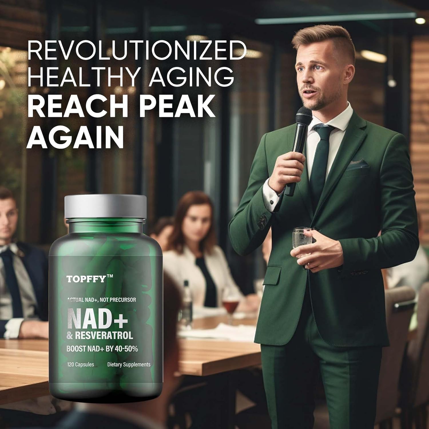 Topffy Nad+ & Resveratrol Supplement, 120 Capsules Nad+ Boosting Supplement For Max Absorption For Support Cellular Energy Aging Defense