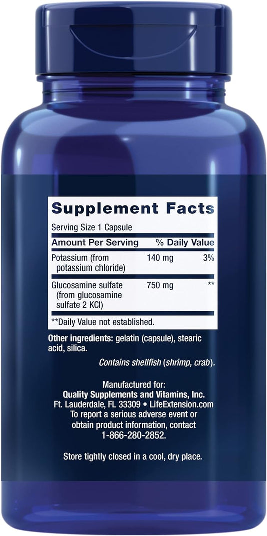 Life Extension Glucosamine Sulfate - Glucosamine Supplement for Knee Comfort & Joint Health Support - Non-GMO, Gluten-Free - 60 Capsules