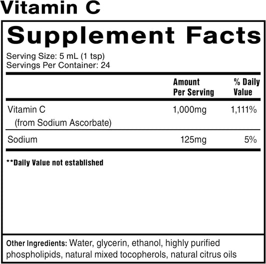 Quicksilver Scientific Liposomal Vitamin C - 1000Mg Buffered Liquid Vitamin C Supplement - Immune + Antioxidant Support - Liposomes For Superior Absorption - Vegan + Non-Gmo (4Oz / 120Ml)