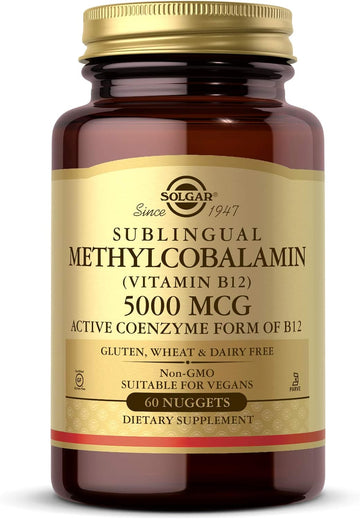 Solgar Methylcobalamin Vitamin B12 5000 Mcg Nuggets - Supports Energy, Active B12 Form, Non-Gmo, Vegan, Gluten & Dairy Free - 60 Count