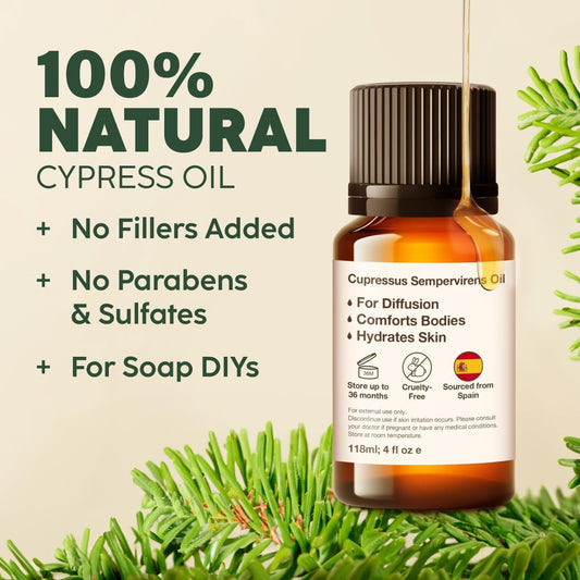 Kukka Cypress Essential Oil - 100% Natural Grade Cypress Oil Essential Oils For Aromatherapy - Cypress Oil For Varicose Veins & Diffuser - Soap Making Scent & Diy (0.34 Fl Oz)