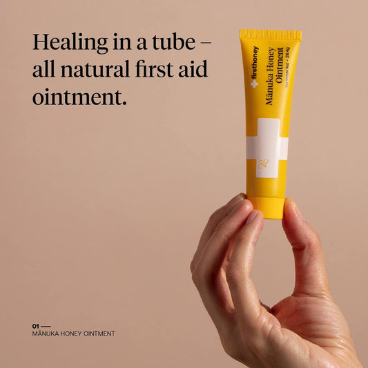 First Honey Wound Healing Ointment [ 1oz - 28.4g ] | 100% Active Leptospermum | Fast Relief & Skin Repair | Manuka Honey from New Zealand | Antibiotic Free Burn Care, Scar Gel, Dressing Aid