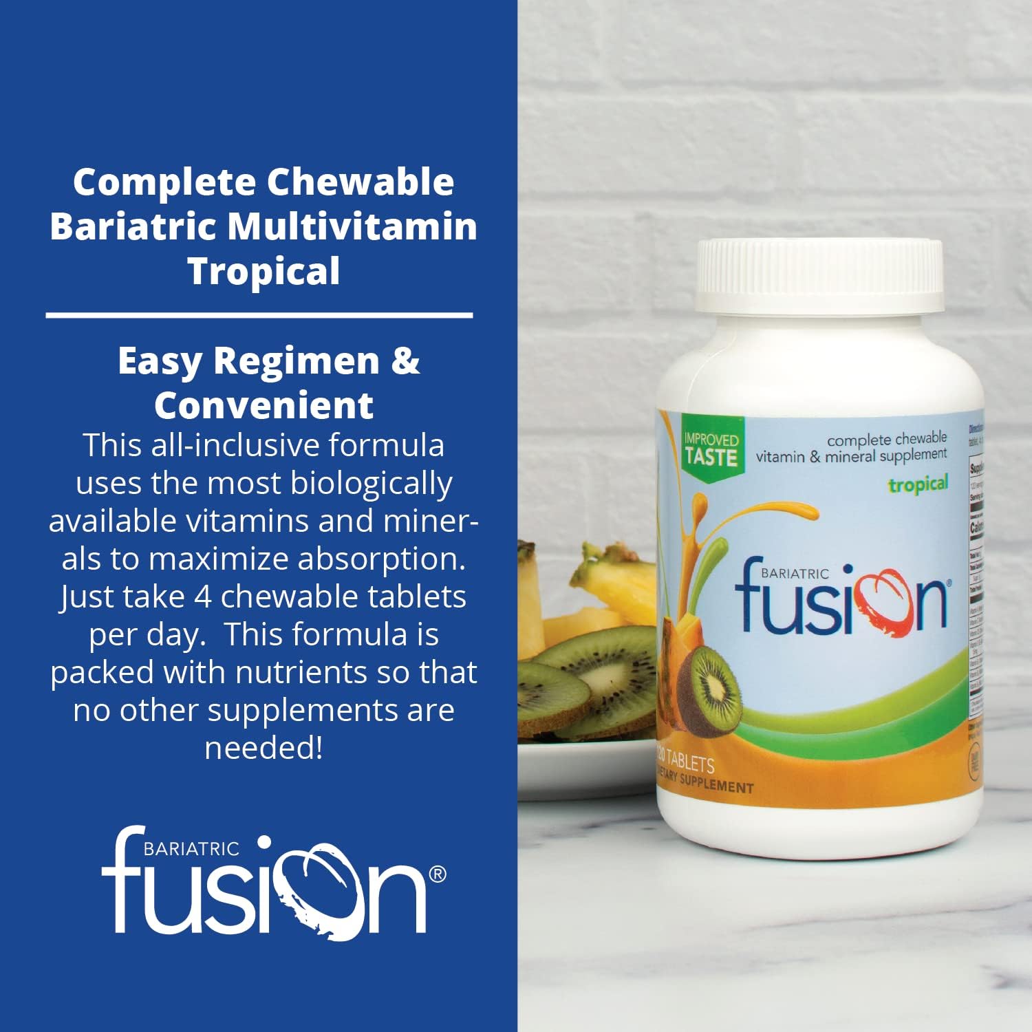 Bariatric Fusion Tropical Complete Chewable Bariatric Multivitamin With Iron For Bariatric Surgery Patients Including Gastric Bypass And Sleeve Gastrectomy - 120 Tablets