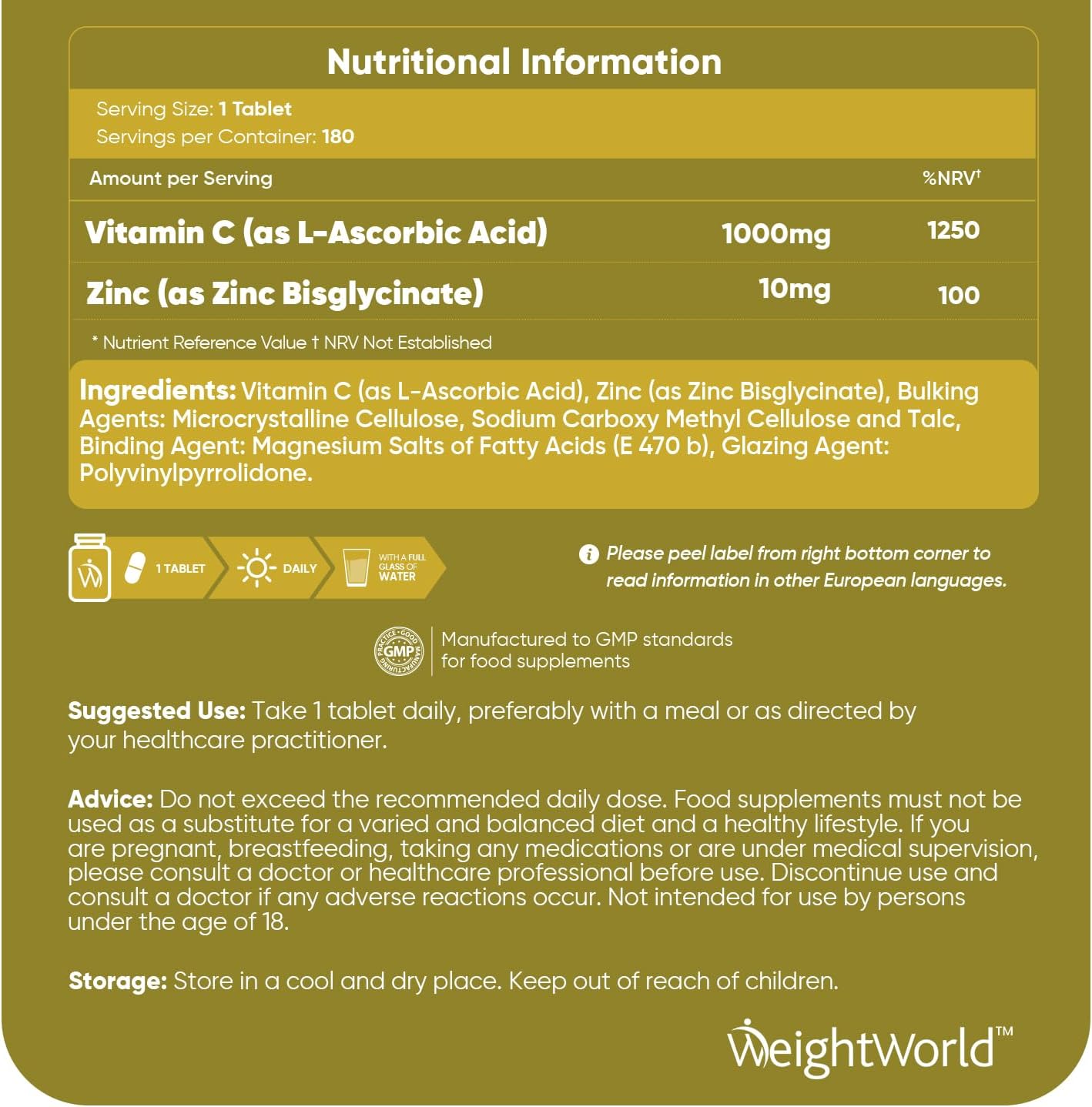 WeightWorld Vitamin C & Zinc 180 Tablets : Amazon.co.uk: Health & Personal Care