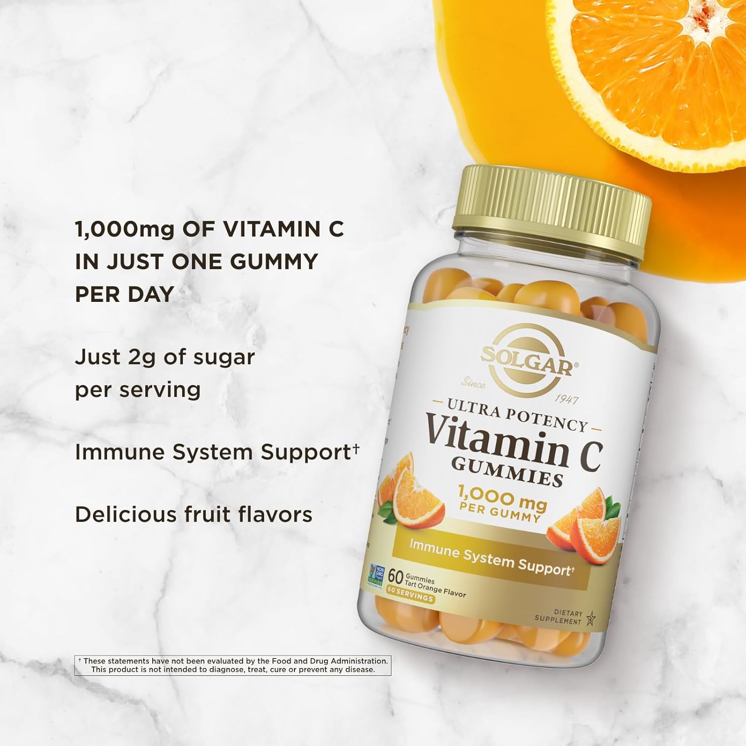 Solgar Vitamin C Gummies for Adults 1,000mg Ultra Potency Vitamin C Immune System Support for Women & Men - Tasty Tart Orange Flavor, Vegan & Gluten Free Gummy, 2 Month Supply, 60 Servings, 2g Sugar : Health & Household