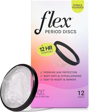Flex Menstrual Discs | Disposable Period Discs | Reduce Cramps & Dryness | Beginner-Friendly Tampon Alternative | Capacity Of 5 Super Tampons | Made In Canada | 12 Count