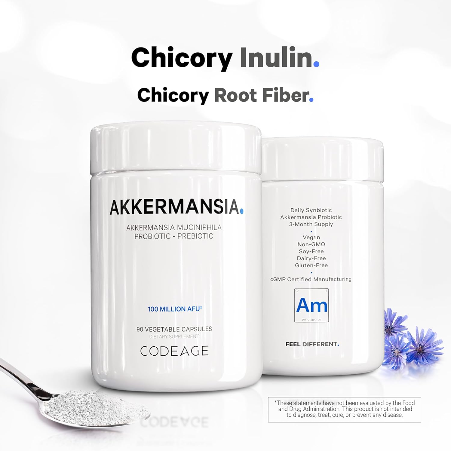 Codeage Akkermansia Muciniphila Probiotic Supplement - 3-Month Supply of Akkermansia Probiotic & Chicory Inulin - Daily Synbiotic Probiotic Chicory Root - 100 Million AFUs - Gluten-Free - 90 Capsules : Health & Household