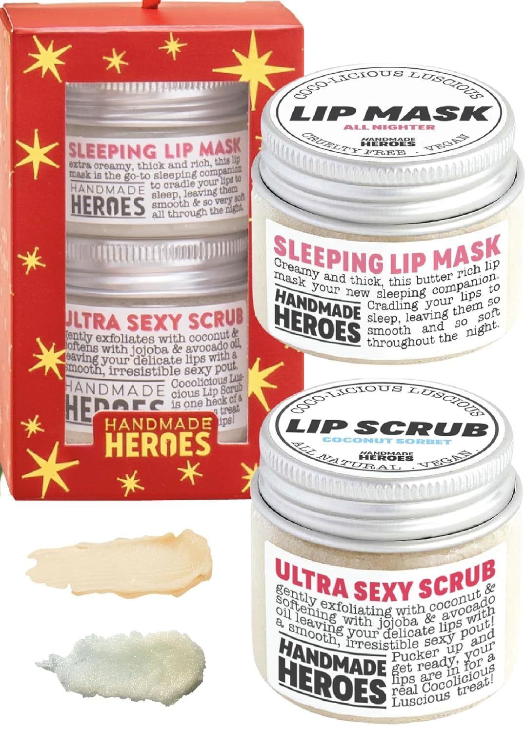 Handmade Heroes Lip Care Gift Set - Lip Scrub and Lip Butter - Gentle Exfoliant, Sugar Lip Polish and Lip Exfoliator Scrubber for Chapped and Dry Lips, 1.23oz (Gift Set)