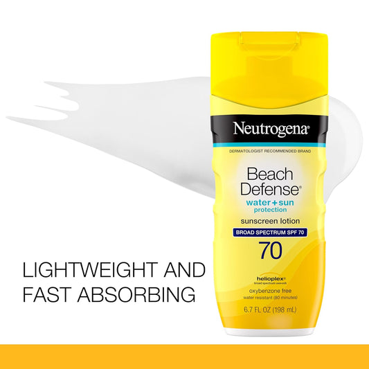 Neutrogena Beach Defense Water-Resistant Face & Body Spf 70 Sunscreen Lotion With Broad Spectrum Uva/Uvb Protection, Oil-Free Fast-Absorbing Sunscreen Lotion, Oxybenzone-Free, 6.7 Oz