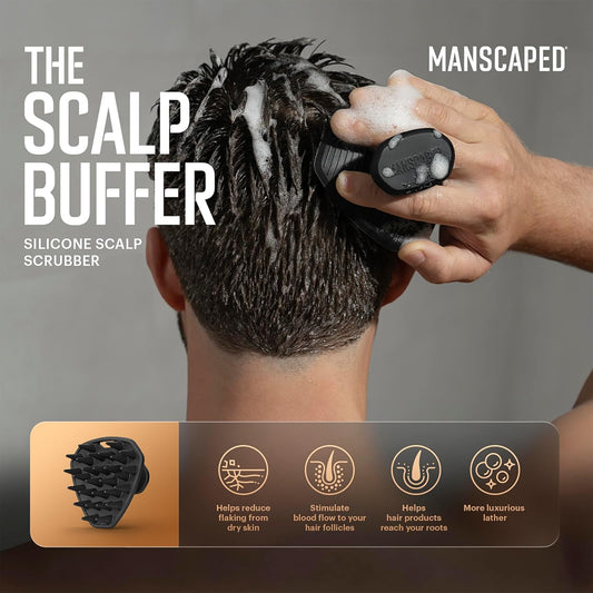 Manscaped® Scalp Buffer Bundle Shower Kit Including Our Men’S Silicone Head Scrubber & Two 16Oz Bottles Of Refined® 2 In 1 Shampoo & Conditioner Infused With Aloe For Nourishing And Hydrating Hair