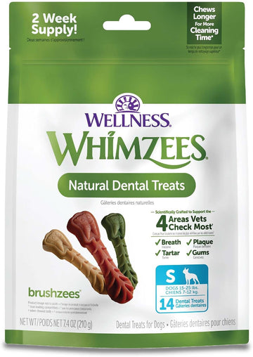 Whimzees Wellness Brushzees Natural Grain Free Dental Dog Treats, Small Breed, 14 Count