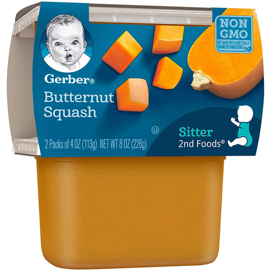 Gerber 2Nd Food Baby Food Butternut Squash Puree, Natural & Non-Gmo, 4 Ounce Tubs, 2-Pack (Pack Of 8)