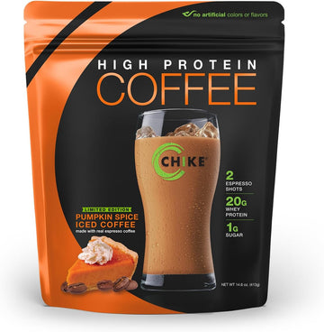 Chike Pumpkin Spice High Protein Iced Coffee, 20 G Protein, 2 Shots Espresso, 1 G Sugar, Keto Friendly And Gluten Free, 14 Servings (14.6 Ounce)