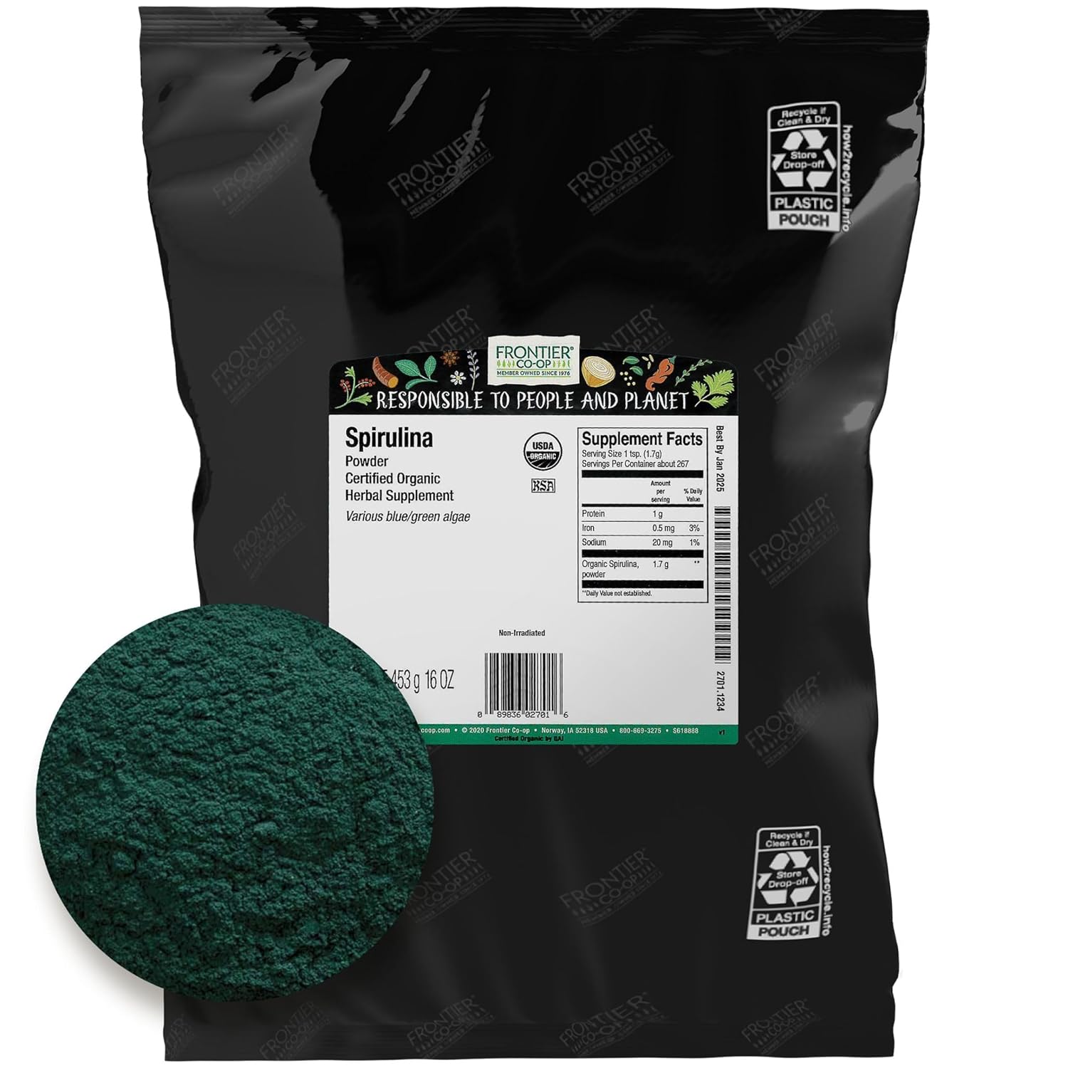 Frontier Spirulina Powder Organic, 1 Pound