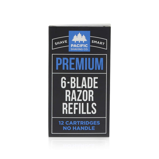 Pacific Shaving Company Premium 6-Blade Razor Refills - Precision Trimmer With Lubrication Strip, For Pacific Shaving Company Razors Only - No Handle (12 Refills)